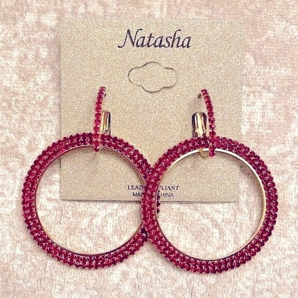 Brand New Natasha Round Red Rhinestone Sparkly Drop Earrings Valentine’s Day - Picture 2 of 16